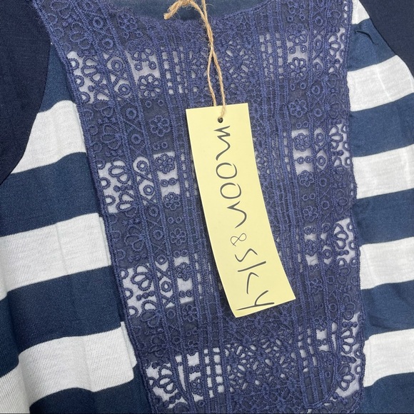 Moon & Sky Lace Striped Tank Top Navy Blue Size L - Picture 7 of 10